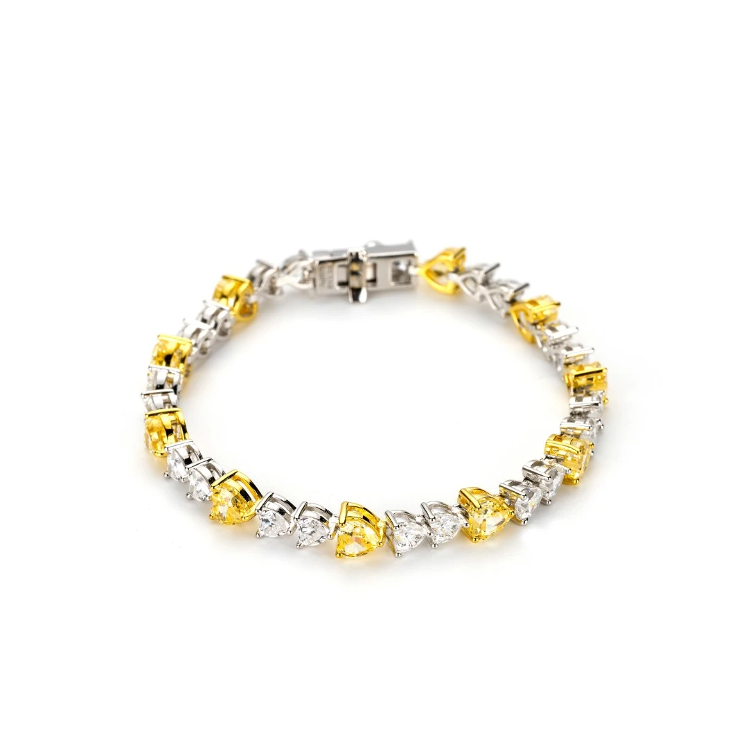 925银合成锆石手链  黄白相间桃心手链037