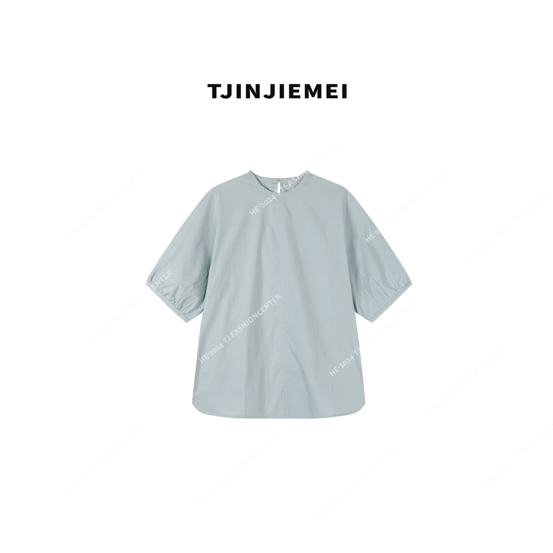 T井姐妹【素颜】休闲气质夏季不规则宽松短袖衬衫DX2401-6612