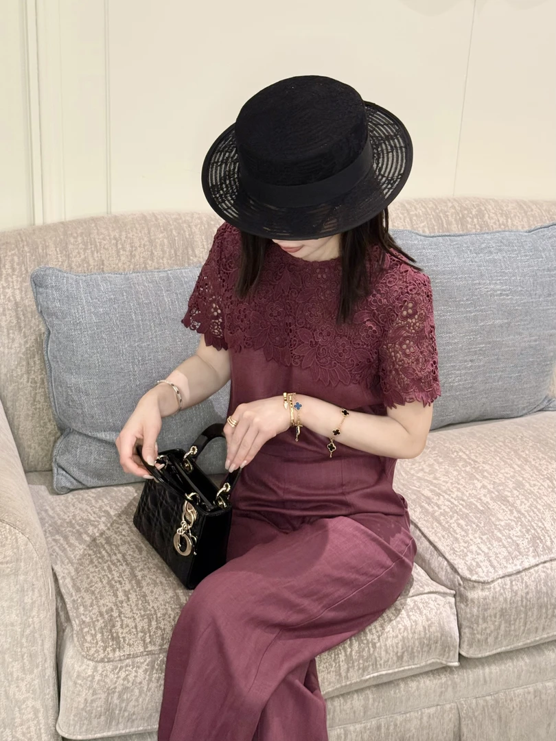 【紫藤花园上衣】蕾丝衫时尚镂空短袖短款时尚气质女士休闲套头衫女