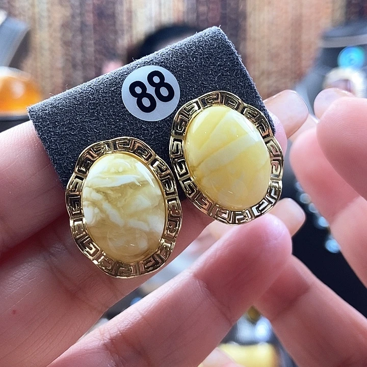 琥珀银S925镶嵌耳饰耳钉