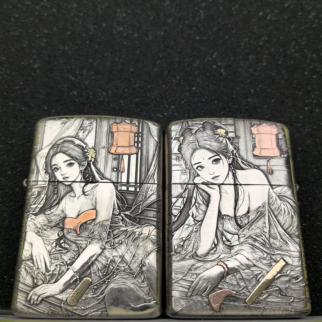 2代902S盔甲(四大美女-貂蝉)2面浮雕镶嵌煤油打火机[云川工作室]