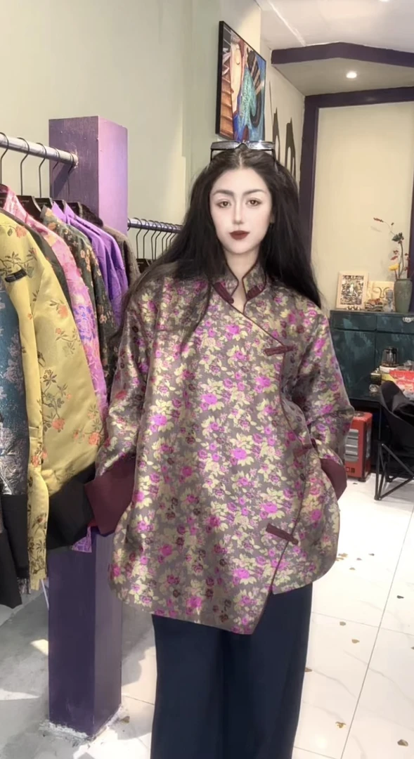 女士外套民族风经典款个性设计紫粉撞色