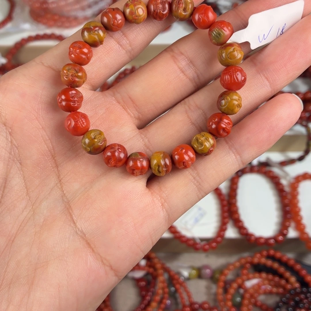 南红玛瑙合金手链全品包浆弥勒佛