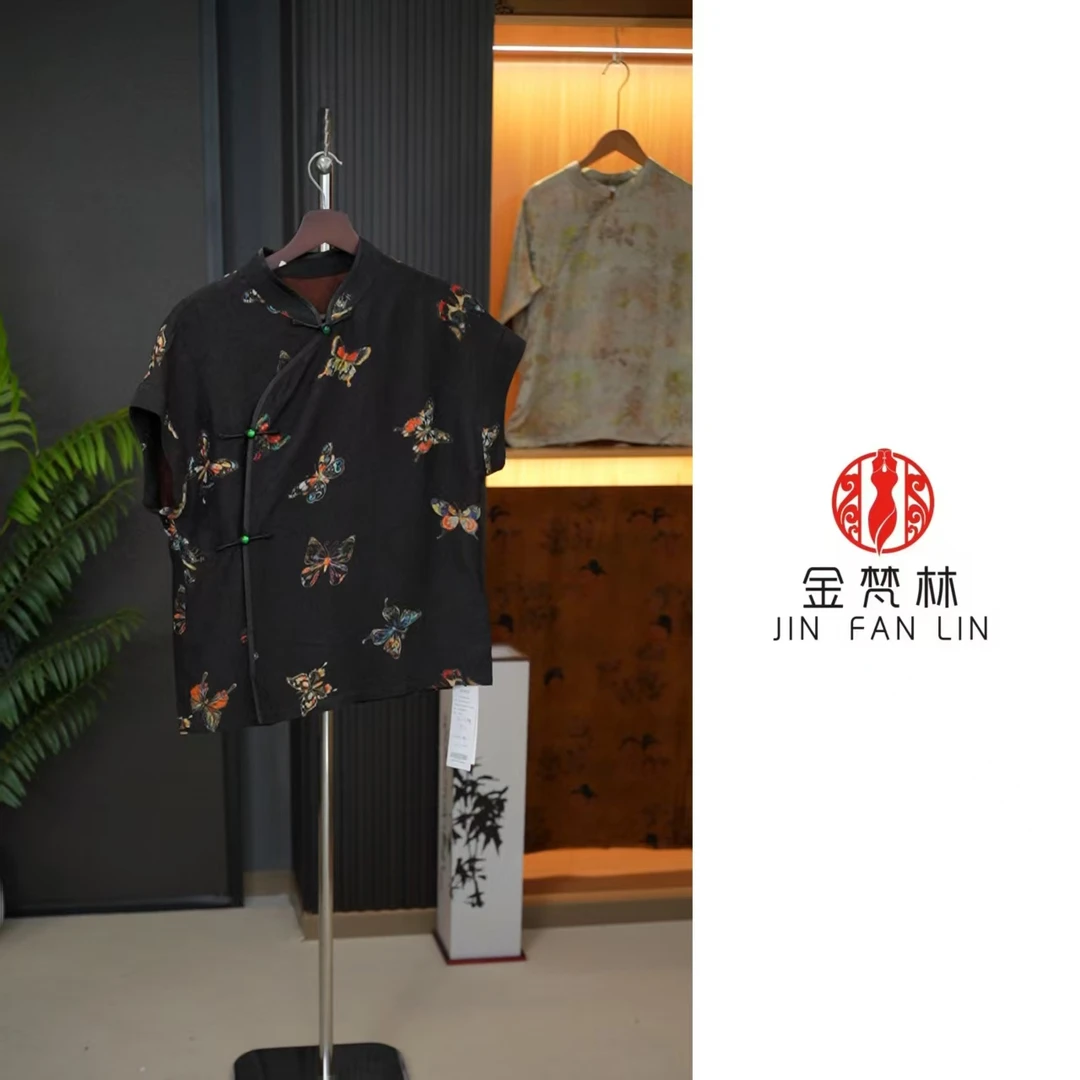 【九涧蝶】国风新中式冠乐绉立领斜襟气质复古小衫短袖女上衣