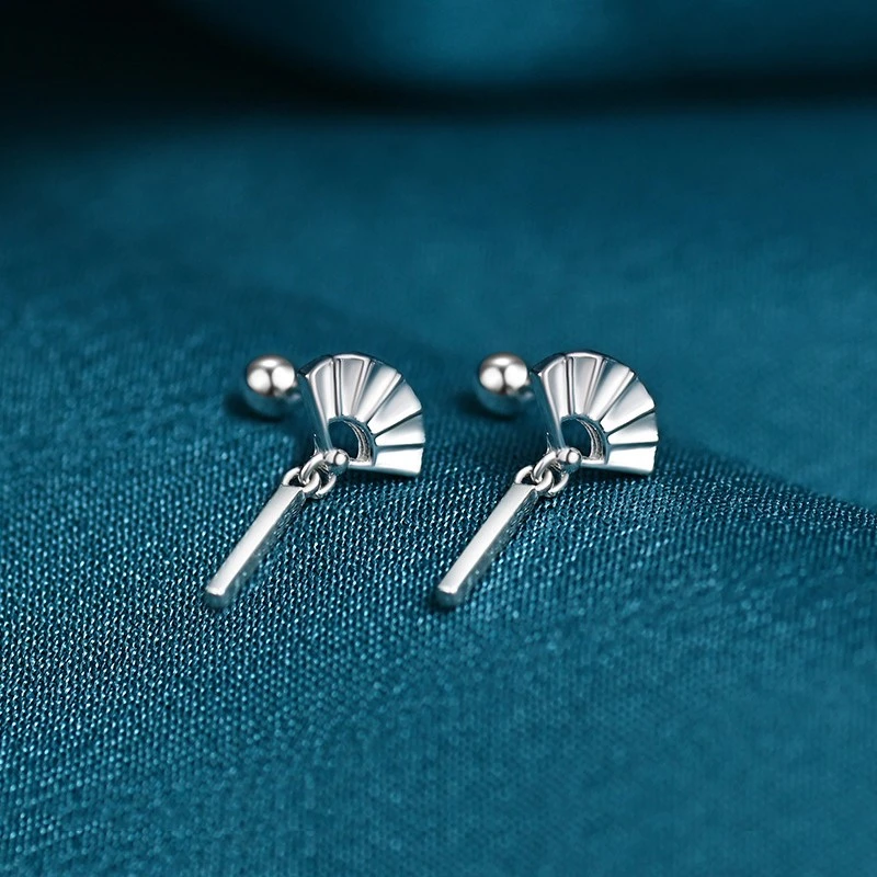 足银耳饰S999足银扇子螺丝耳钉女小众设计感耳环古风国潮纯银新