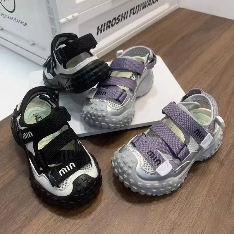 夏季镂空透气薄款单网框子2025新款运动厚底轮胎老爹儿童男童女童