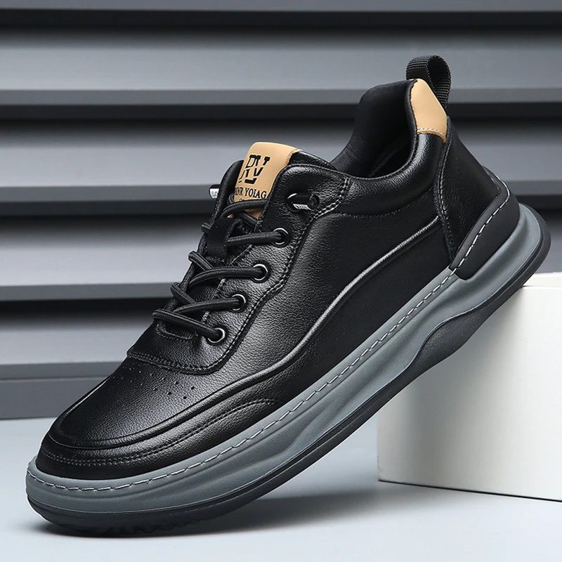 okkdey男士休闲鞋软底男鞋牛皮真皮板鞋潮流百搭复古透气运动鞋