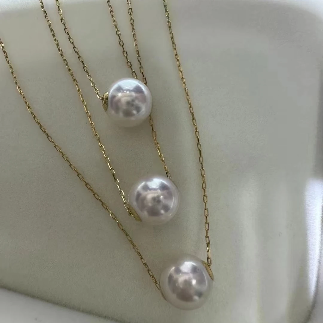 【薇拉特选】18k金路路通10-12mm爱迪生赛澳白天然珍珠吊坠白色气质