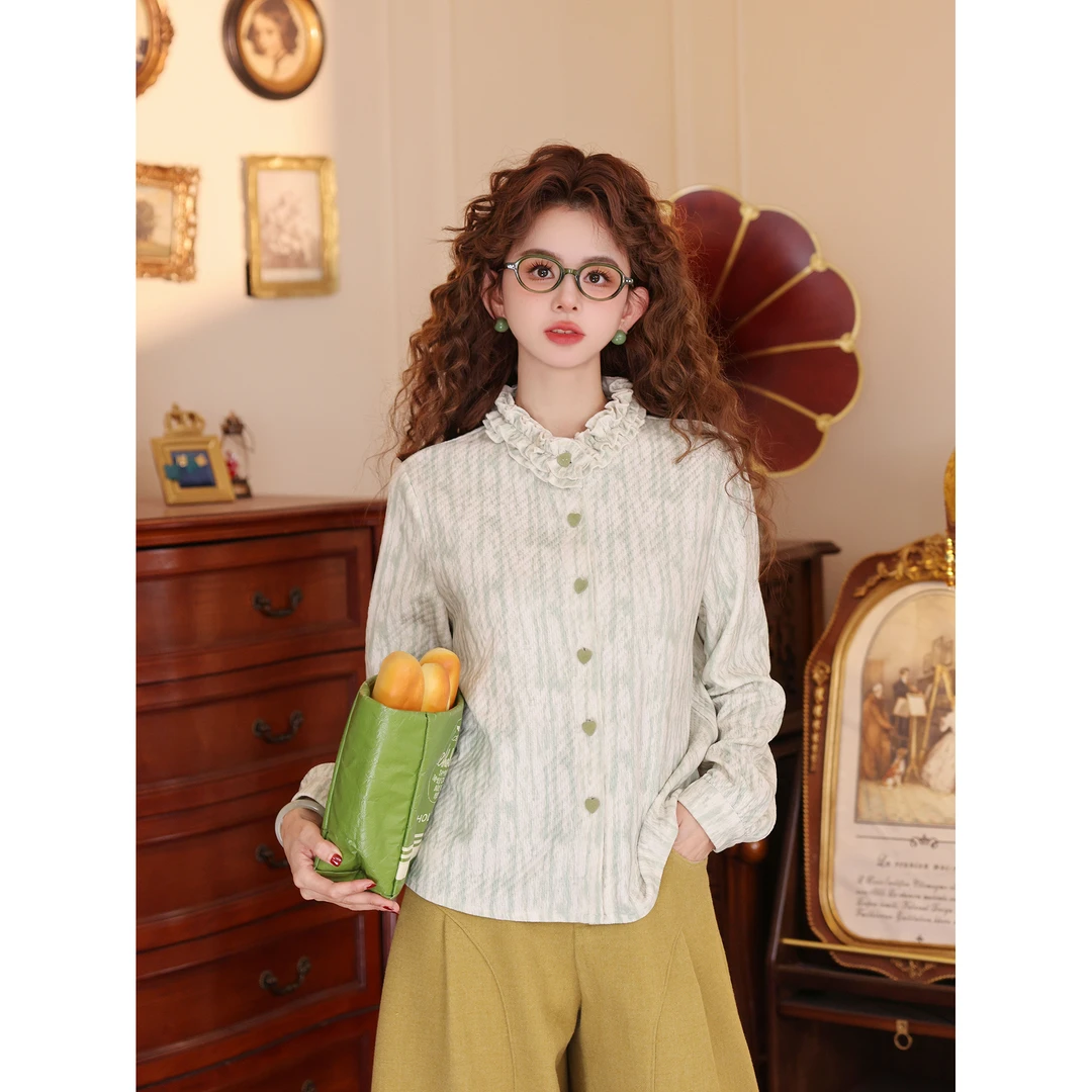 陈大器【青山闲云】复古港风设计感长袖百搭宽松上衣衬衫JH5749300