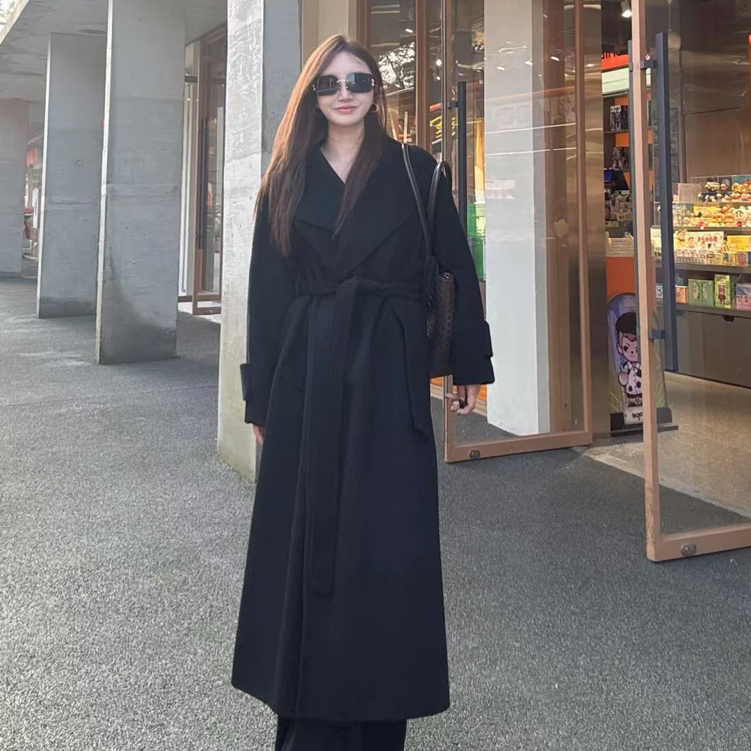秋冬新款插肩袖大翻领超长款大衣女士高奢显瘦