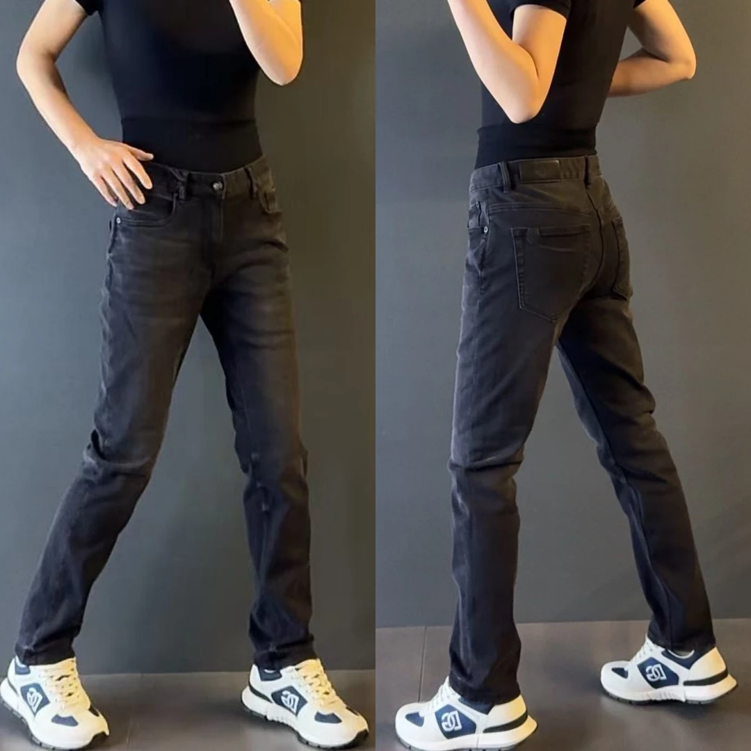 男士时尚羊毛牛仔裤24782秋冬新款男装微修身直筒保暖加绒牛仔裤