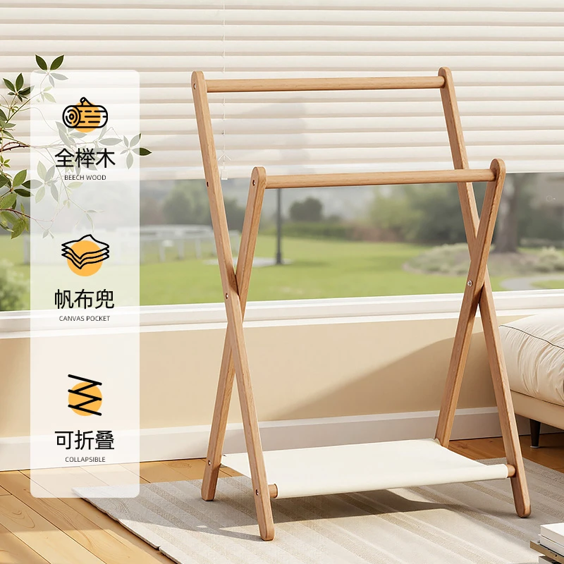 实木床边挂衣架卧室落地可折叠衣帽架晚上放衣服神器次净置物架子