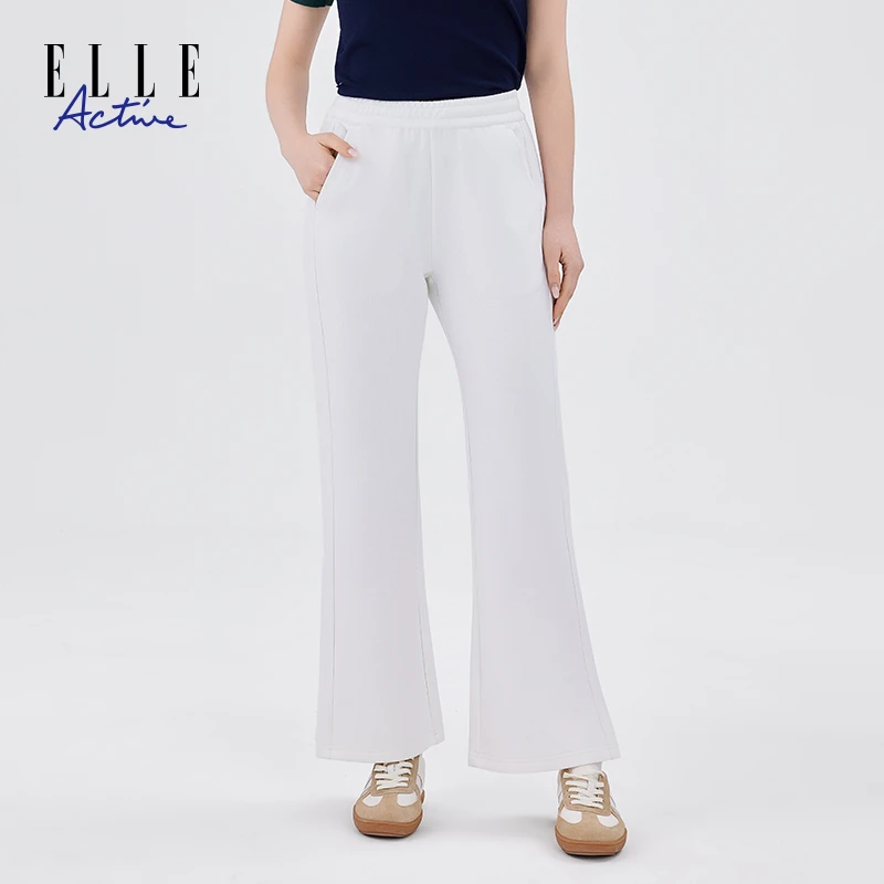 ELLE Active2025春新款微喇长裤女显瘦高腰休闲垂感松紧腰阔腿裤