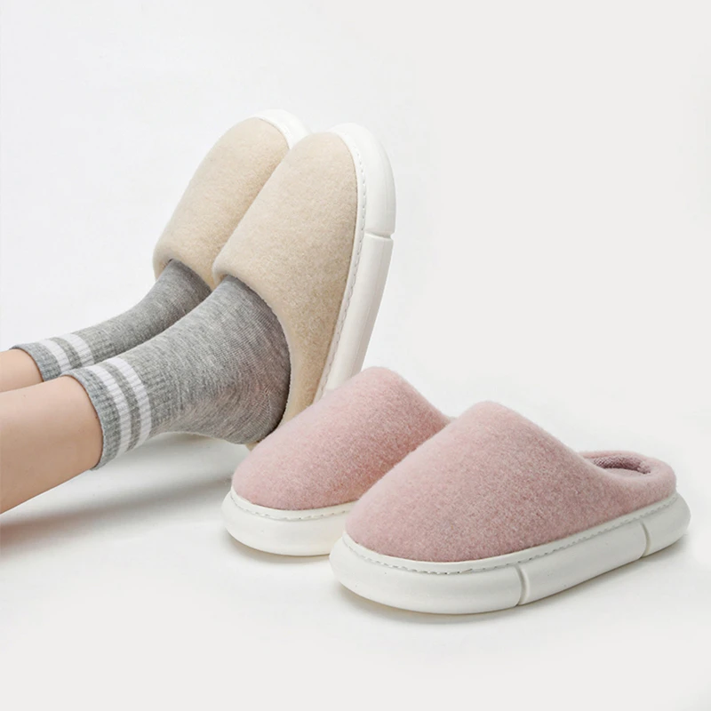 【断码捡漏】羊毛毡纯色2206冬季厚底保暖棉拖鞋居家用室内防滑棉鞋
