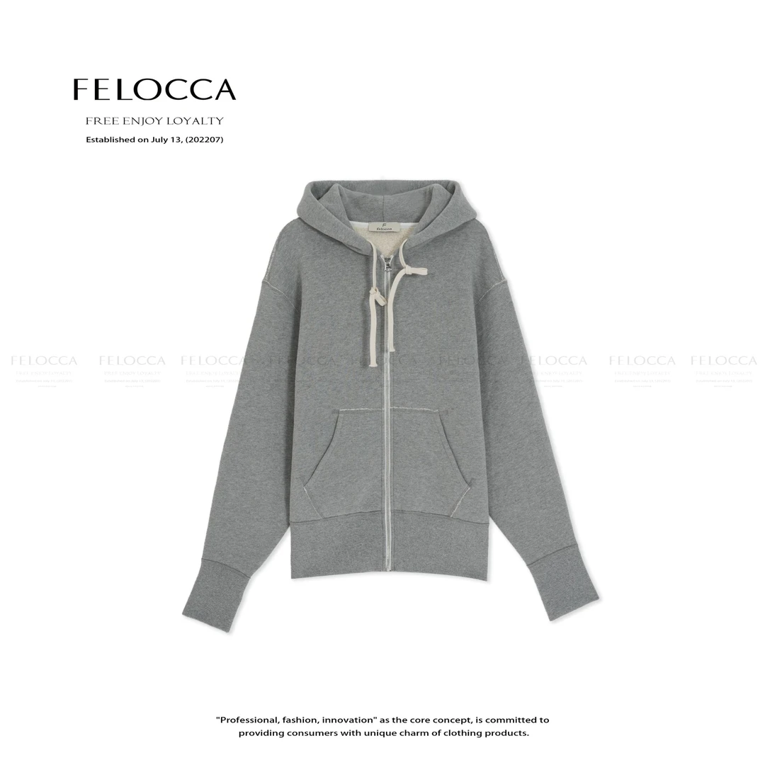 【FELOCCA】宽松连帽拉链百搭纯色加绒卫衣外套BA-HF2528