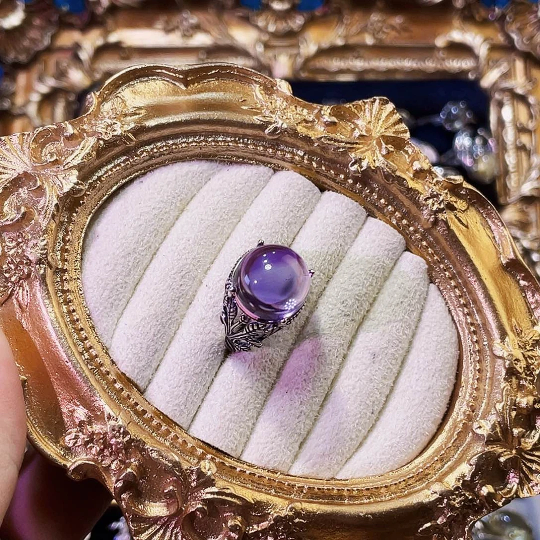 嘴****925银合成立方氧化锆紫色树枝戒指