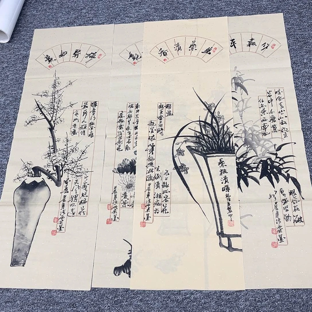 国画卖字画的小男孩