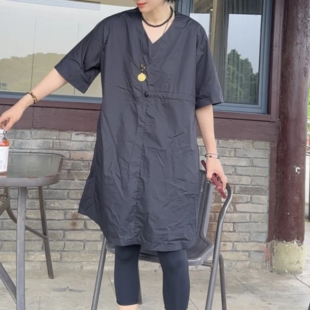 【芬芬姐精选】时尚短袖夏季通勤连衣裙宽松腰休闲显瘦