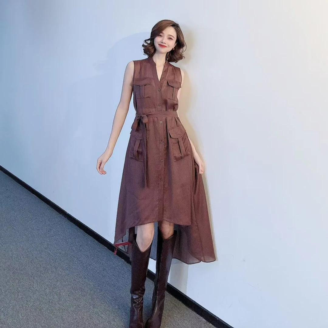 GIRDEAR/哥弟新品潮牌时髦造型无袖百搭显瘦连衣裙130059