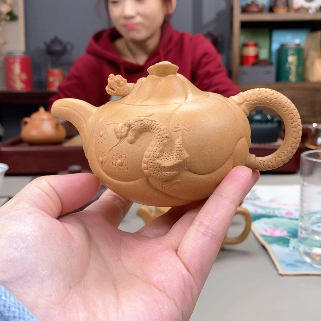 紫砂茶壶台西绿泥鱼化龙200cc