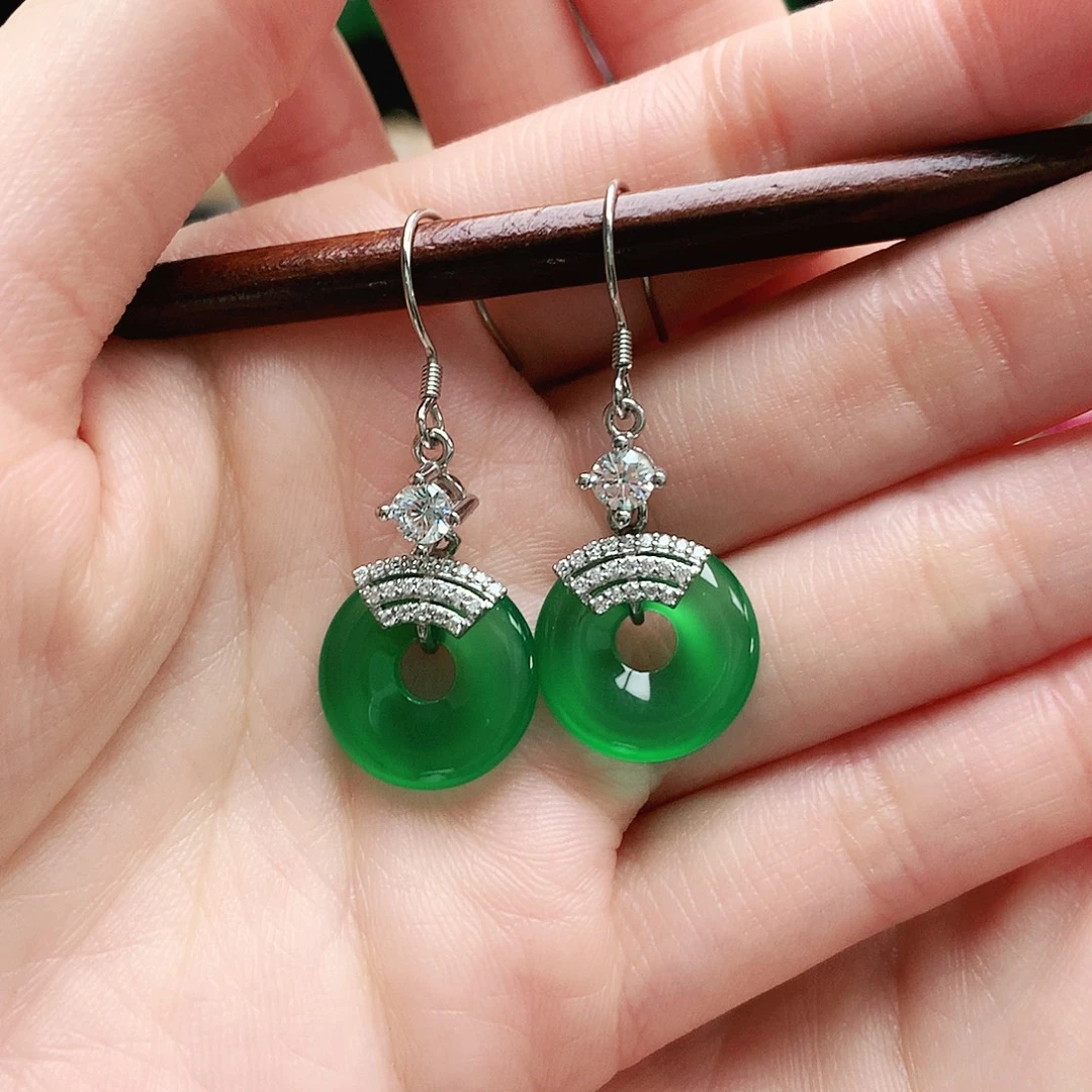 玛瑙/玉髓银S925镶嵌耳坠