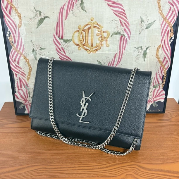 95新 YSL/圣罗兰 黑银鱼子酱单肩斜挎包ds