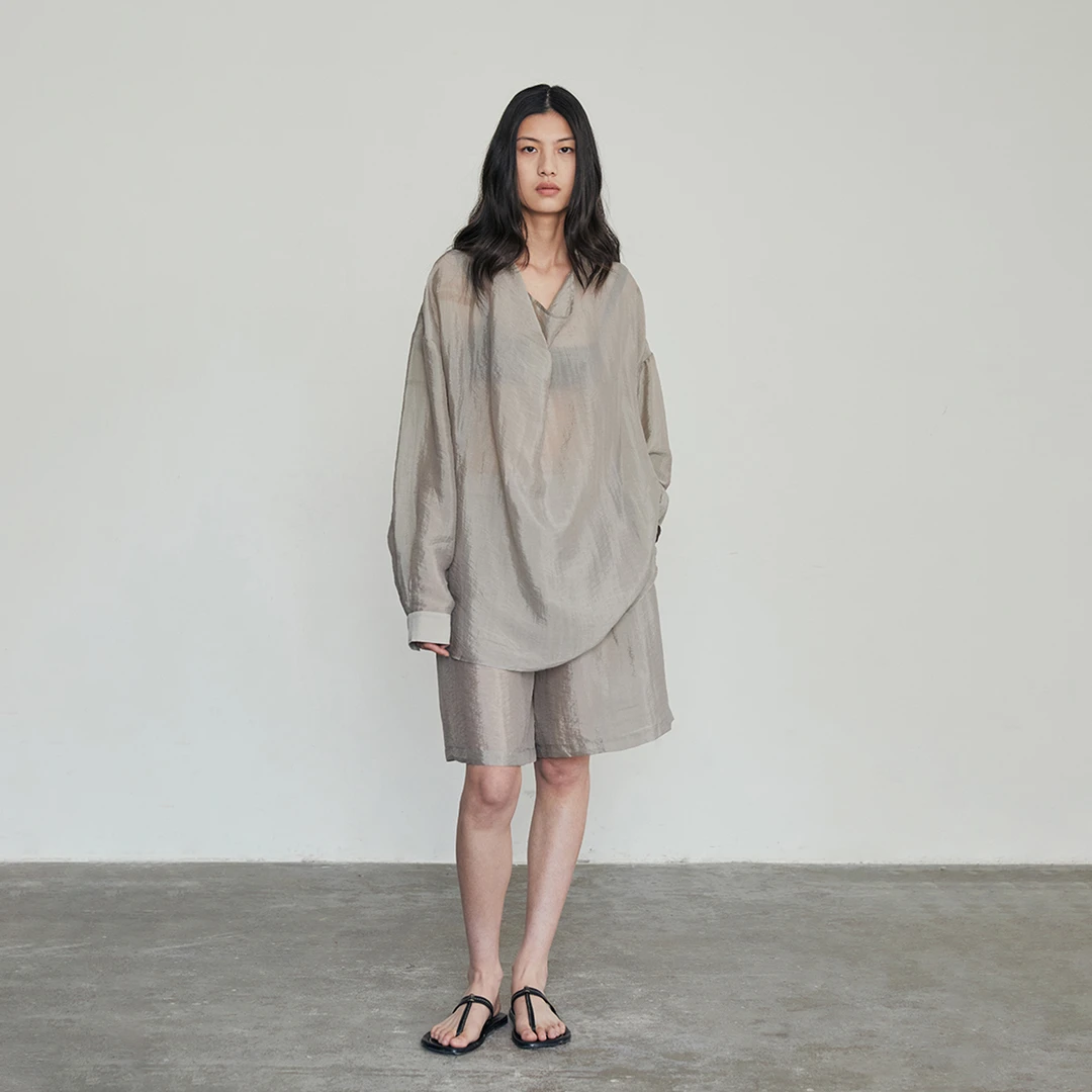 ZUM 宽松慵懒长袖女衬衫新款夏季套装罩衫新中式法式上衣衬衣