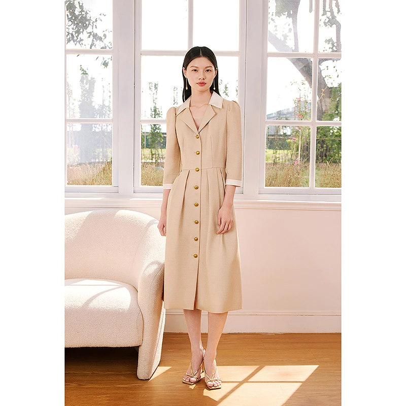 OBBLIGATO奥丽嘉朵2025秋季新品浅金法式优雅连衣裙1C65305620