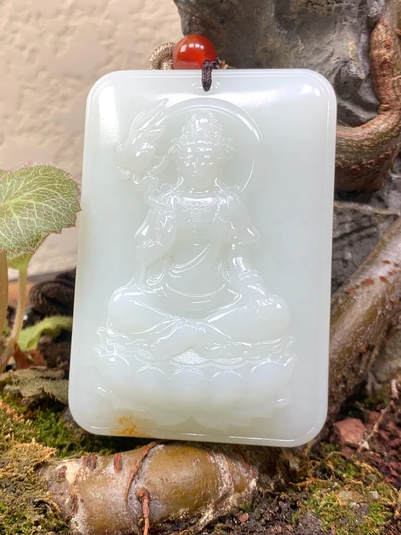 和田玉大尺寸观音牌，127克，65*45*18，货号02074，9105806