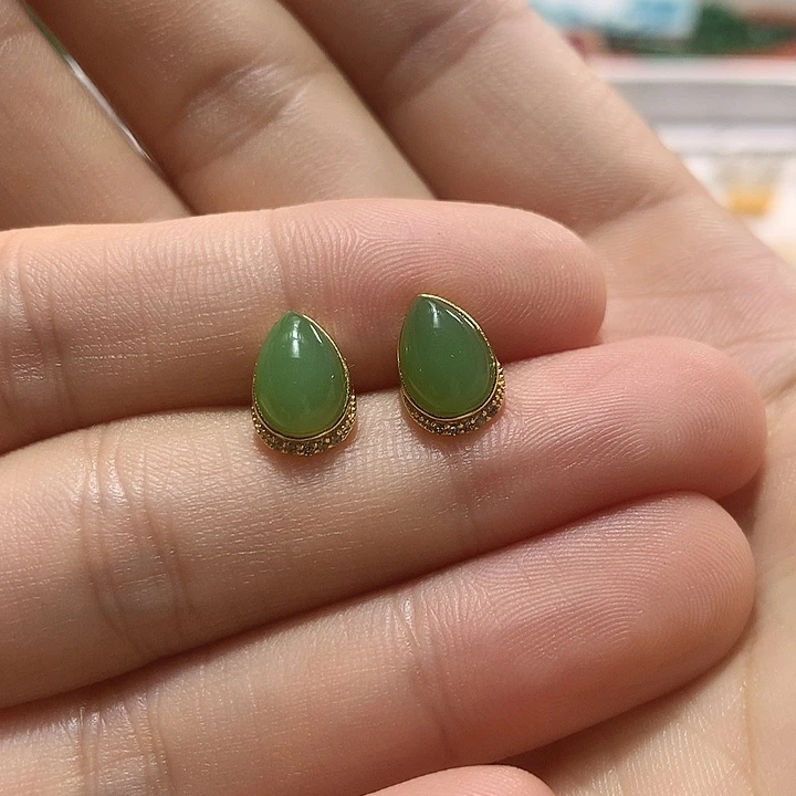 银S925镶嵌和田玉（碧玉）耳饰