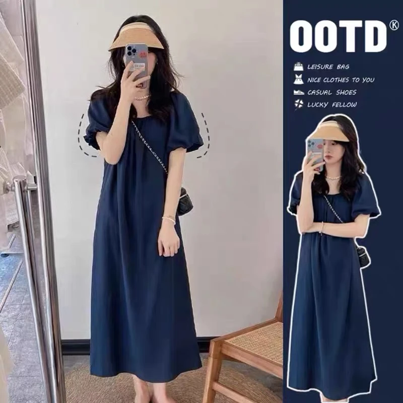 孕妇装夏装短袖连衣裙女2025新款韩版中长款夏季洋气辣妈过膝长裙