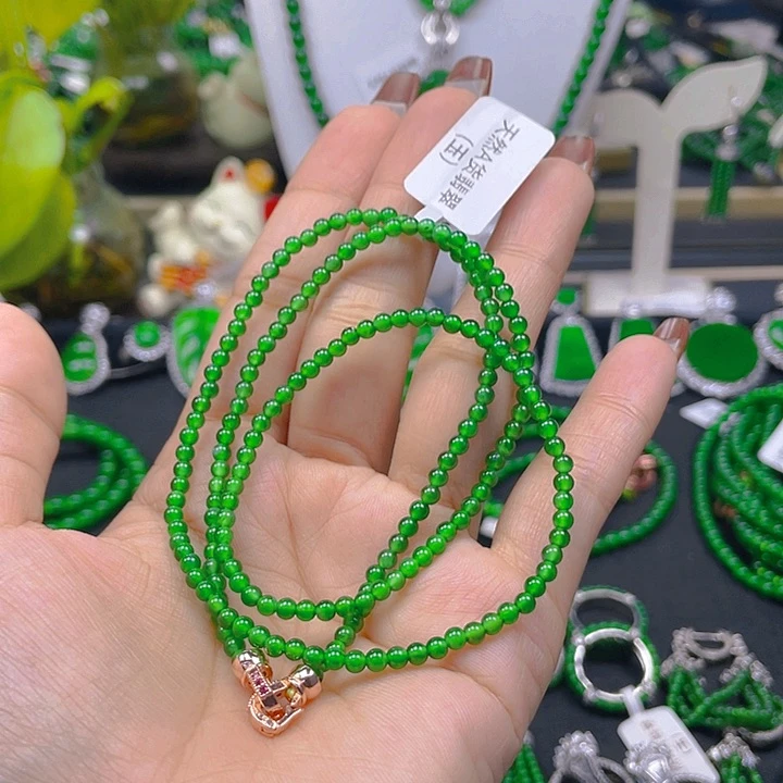 翡翠未镶嵌颈饰天然A货翡翠项链3阳绿