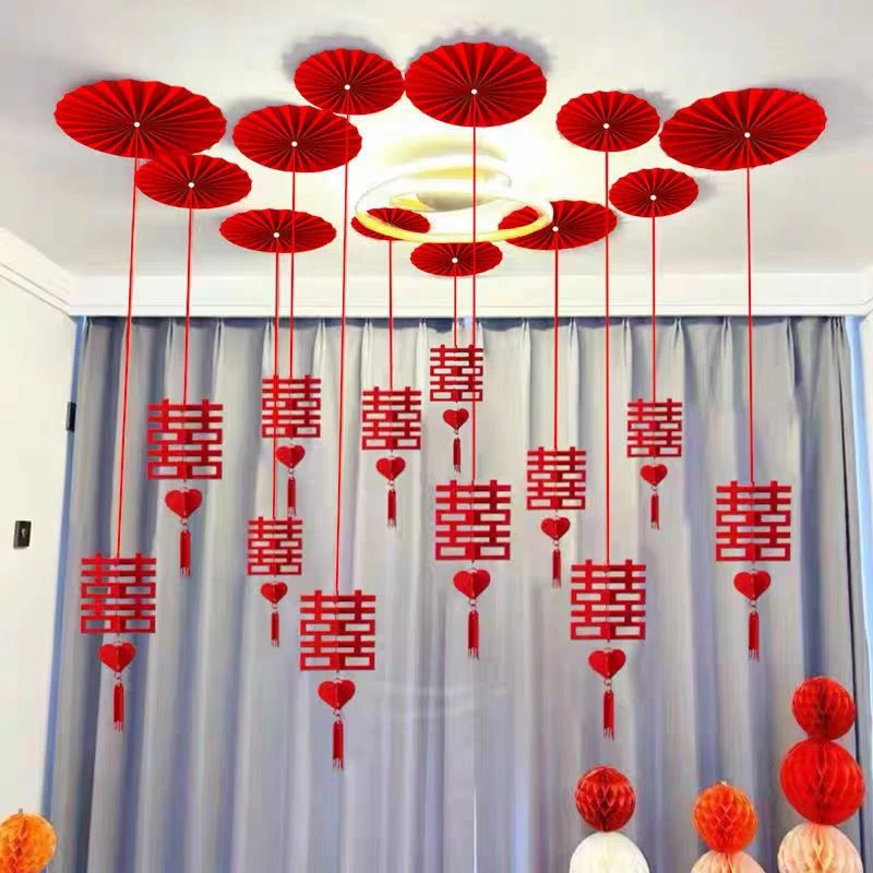 结婚立体挂件喜字吊坠套装拉花婚礼婚房卧室客厅走廊创意婚庆用品