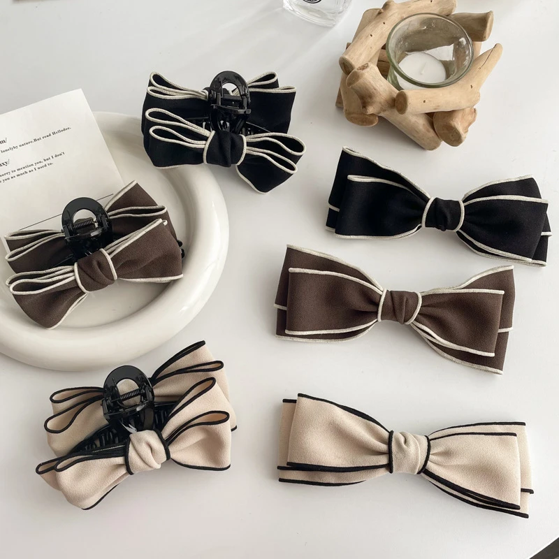 韩国INS气质黑白蝴蝶结大号盘发抓夹外出少女鲨鱼夹甜美发夹发饰