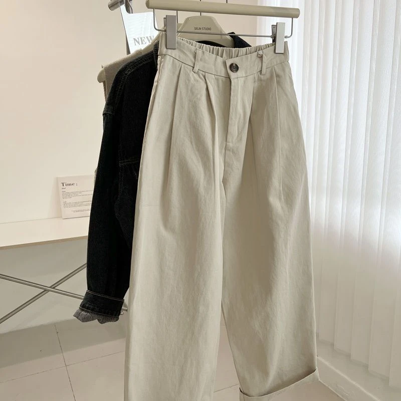 韩版百搭高腰工装裤休闲裤女2025秋季新款宽松直筒小个子九分裤子