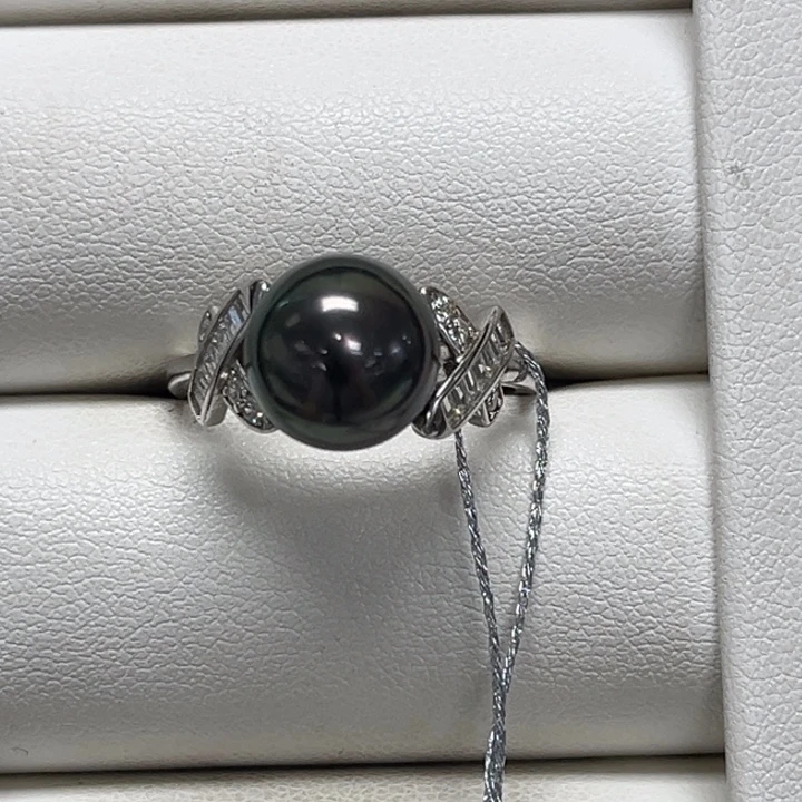 戒圈海水珍珠银S925镶嵌大溪地戒指09-10mm40号