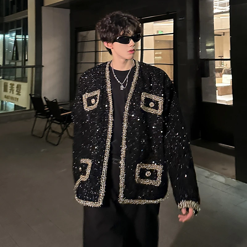 cleanfit短款垫肩外套男春秋痞帅高级感潮牌男模穿搭粗花亮片夹克