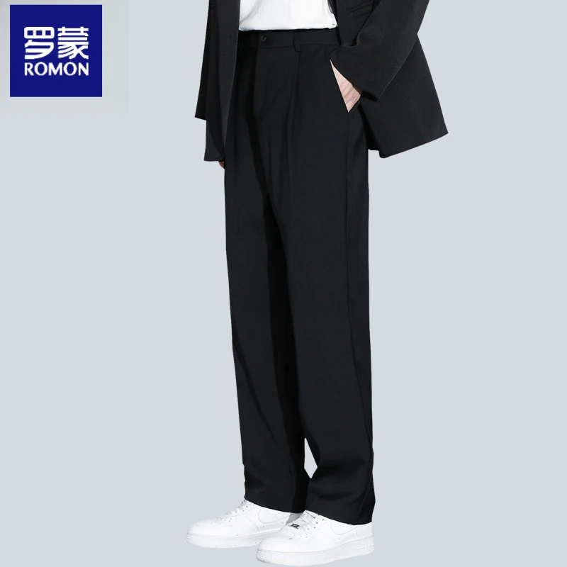 罗蒙男士垂感阔腿西裤男款爆款2025新款宽松休闲裤夏季薄款裤子男