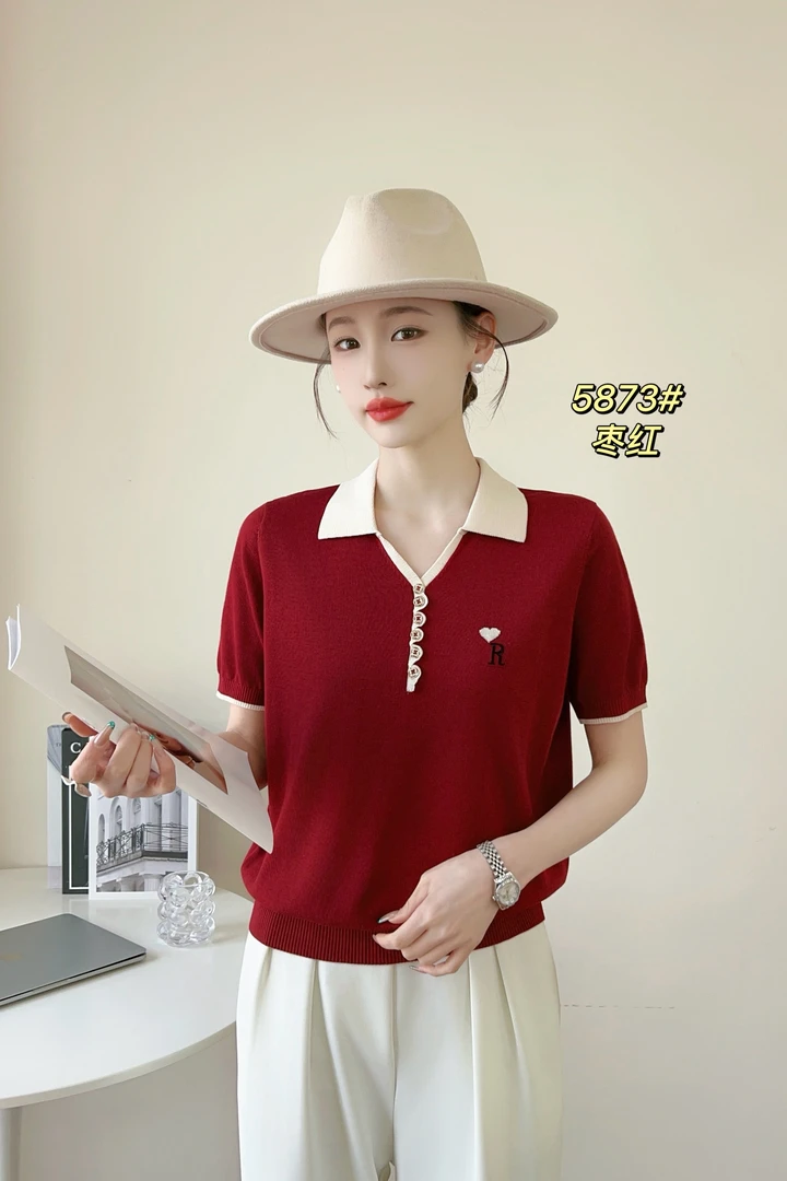 5873夏季新款时尚高档南韩天丝翻领短袖上衣