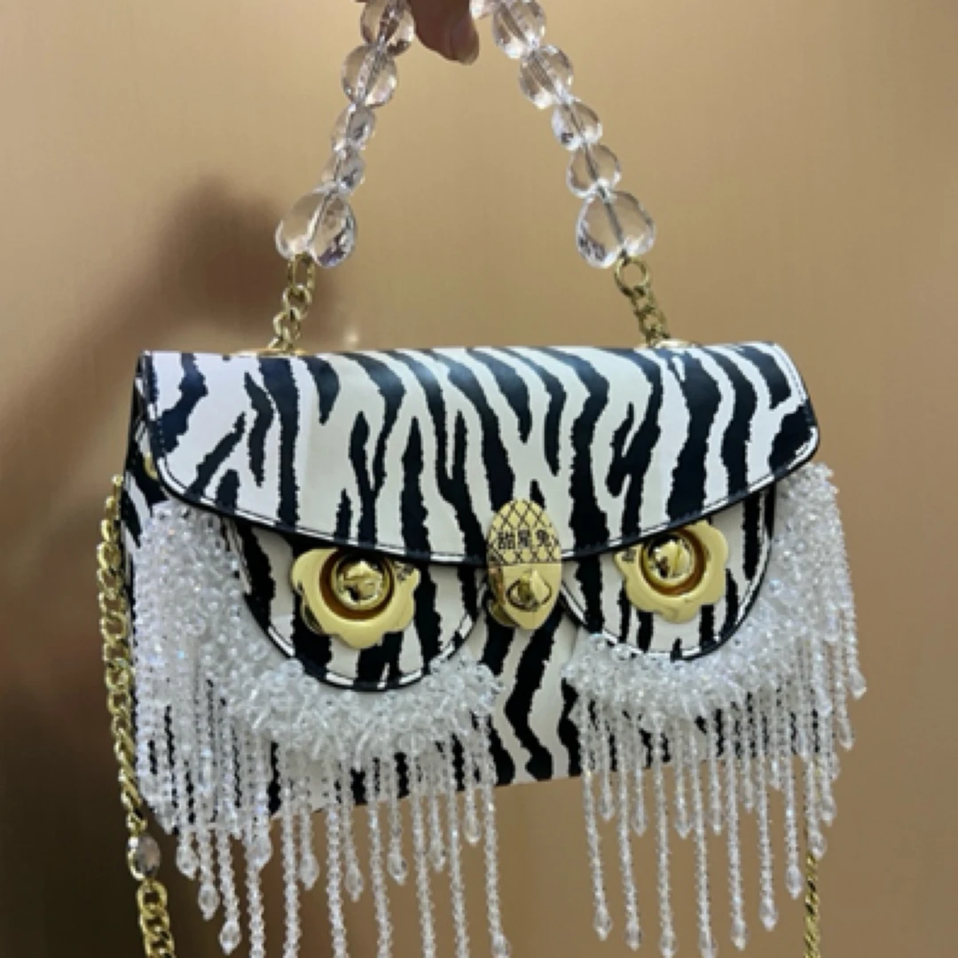 《斑马纹》甜星兔品牌高端手工女包新款时尚休闲手提斜挎小方包