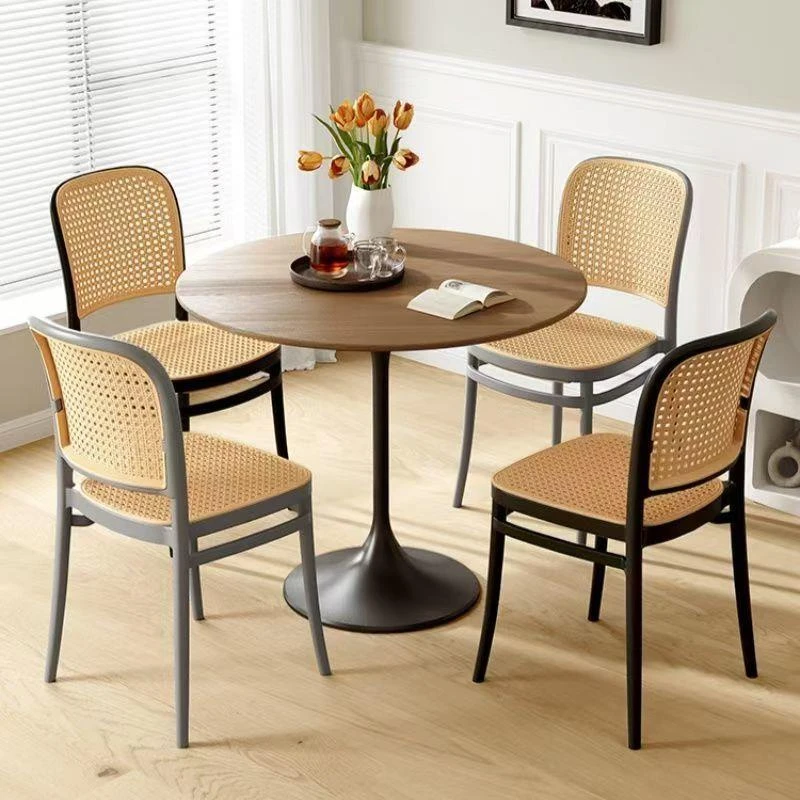 椅子藤编北欧餐椅家用塑料叠放户外网红靠背椅小户型休闲扶手桌椅