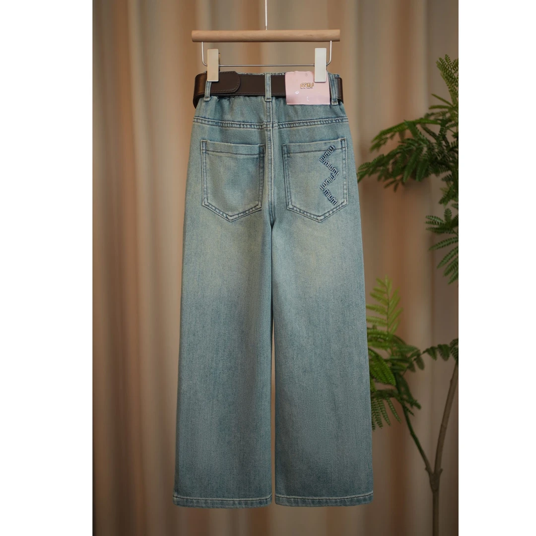 女童春秋款牛仔裤2025春季新款后口袋刺绣中大童直筒牛仔裤A029