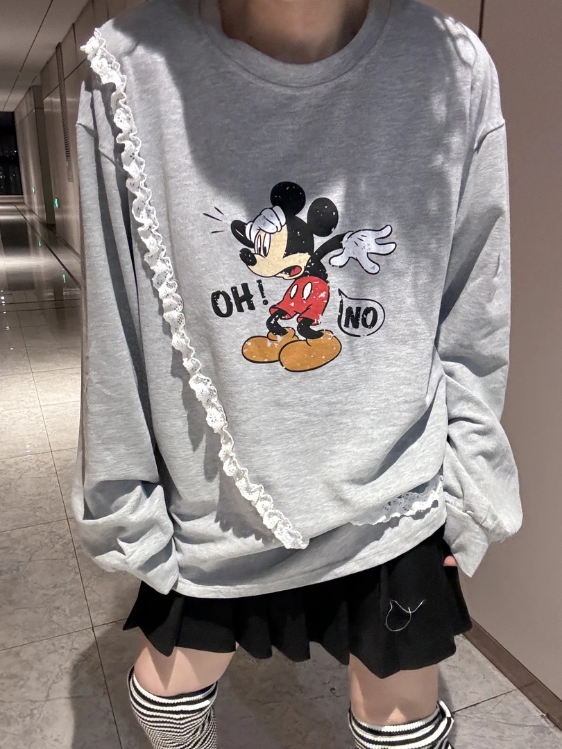 韩版卡通米奇蕾丝边T恤