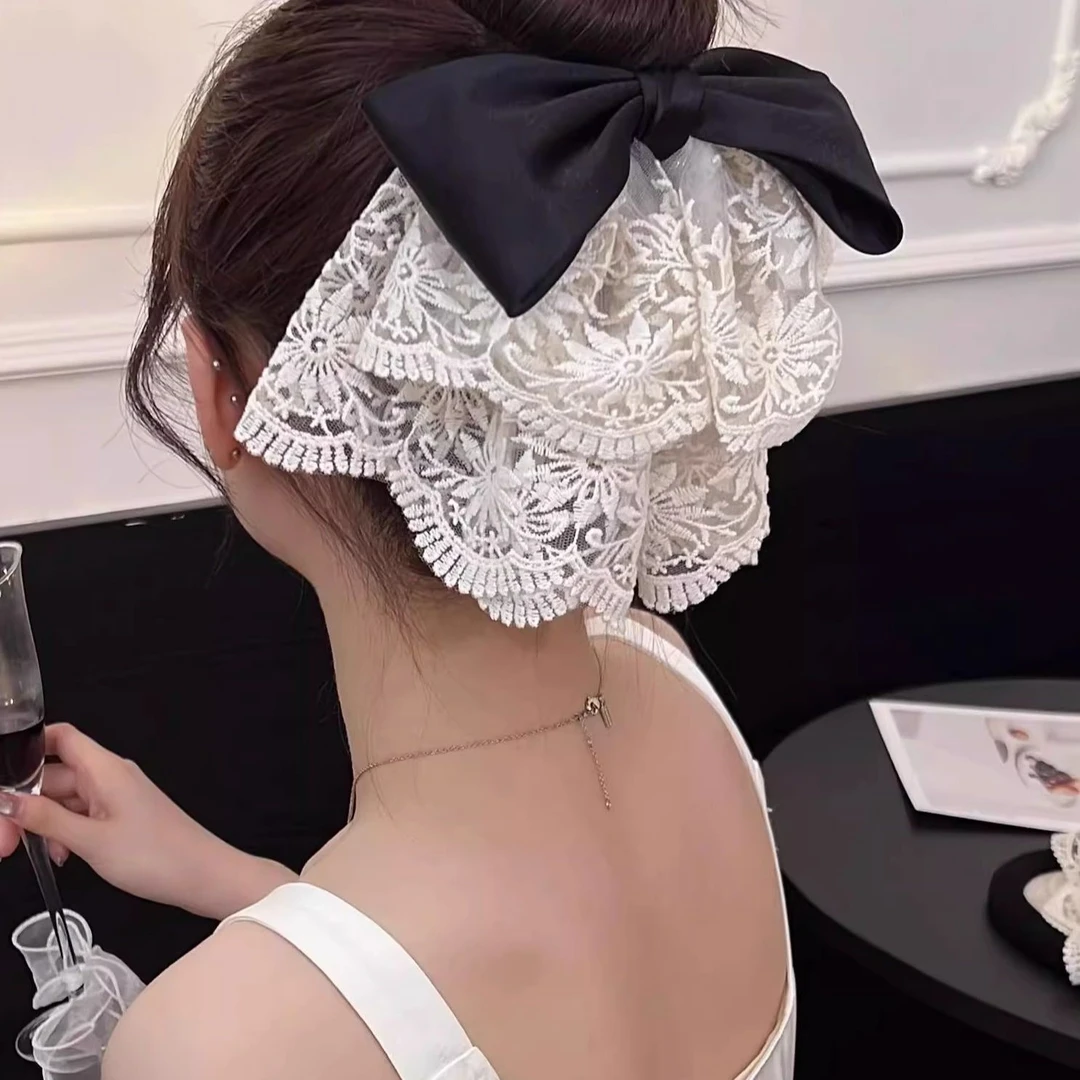 蕾丝蝴蝶结抓夹女法式高级感后脑勺半扎发马尾夹头饰2025新款发饰