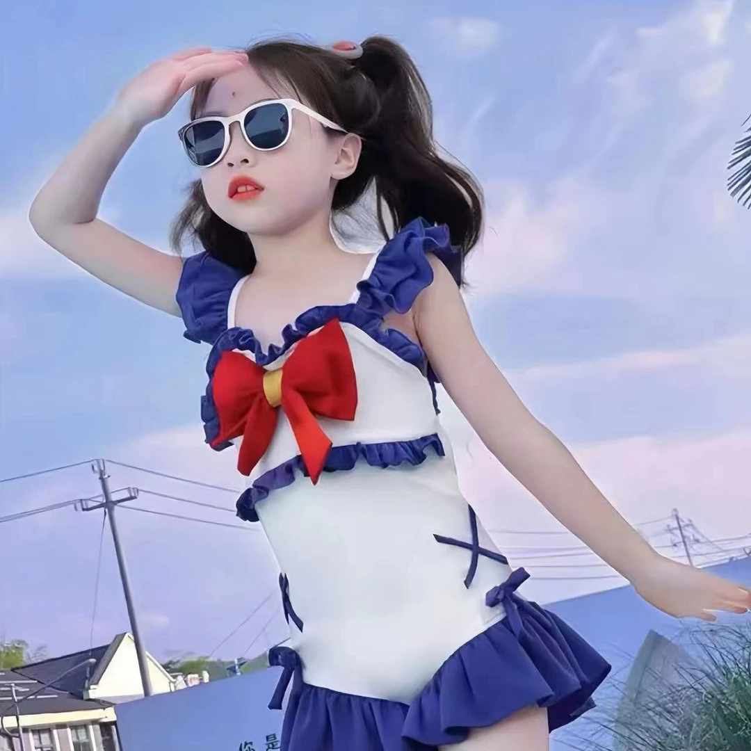 女童泳衣2025新款夏季宝宝小女孩轻薄连体游泳儿童公主风卡通泳装
