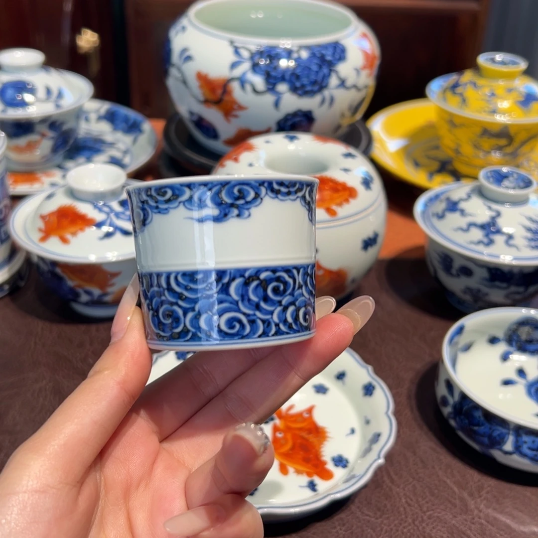 青花雯华堂手绘杯杯