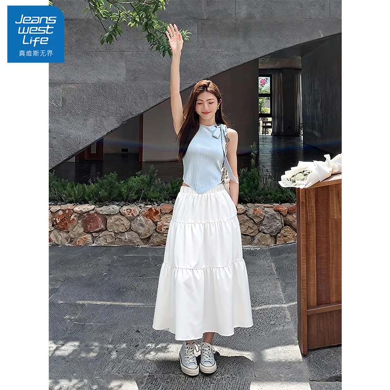 真维斯无界早春蛋糕半身长裙女高腰A字遮肉显瘦神裙法式时尚气质