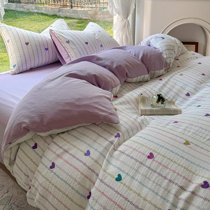 A类柔软有氧提花泡泡棉四件套被套床上用品学生床上床单四件套