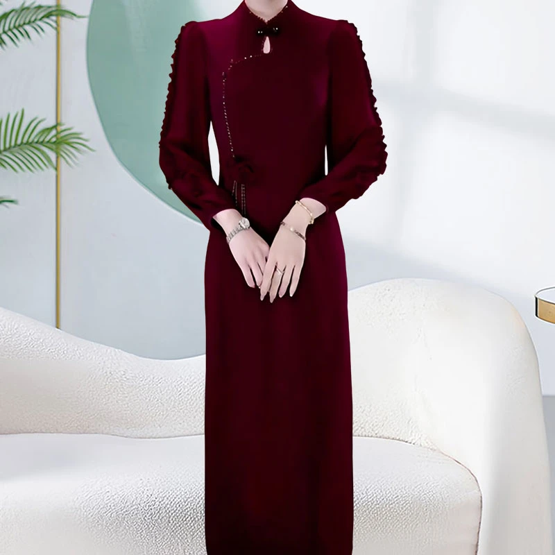 喜婆婆喜妈妈婚宴红色连衣裙2025年春季新款轻奢高端女装修身裙子