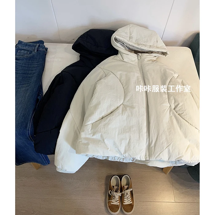 REKAYYAT“雪媚娘”韩版时尚洋气秋冬季纯色百搭连帽拉链棉服外套